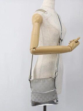 GUCCI GG Canvas Shoulder Bag Silver